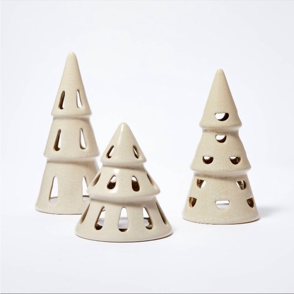 3pc Ceramic Tree LED Tea Light Holder Set Beige - Threshold™ Studio Mcgee • RARE - Picture 2 of 4